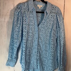 On 34th Women's Sky Blue Eyelet button down blouse